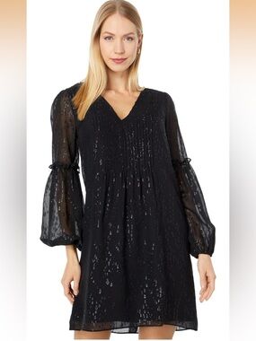 Lilly Pulitzer Cleme Long Sleeve Black Silk Metallic Dress